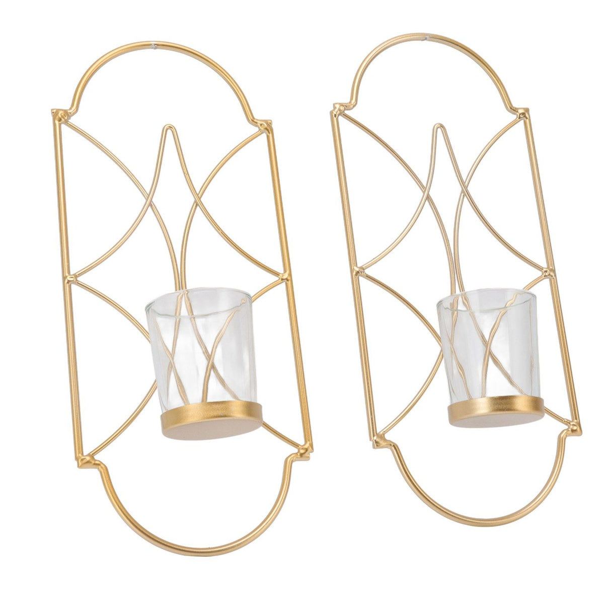2Pcs Wall Mounted Candle Holder Iron Glass Sconces Decoration Accessories for Living Room Bedroom Gold