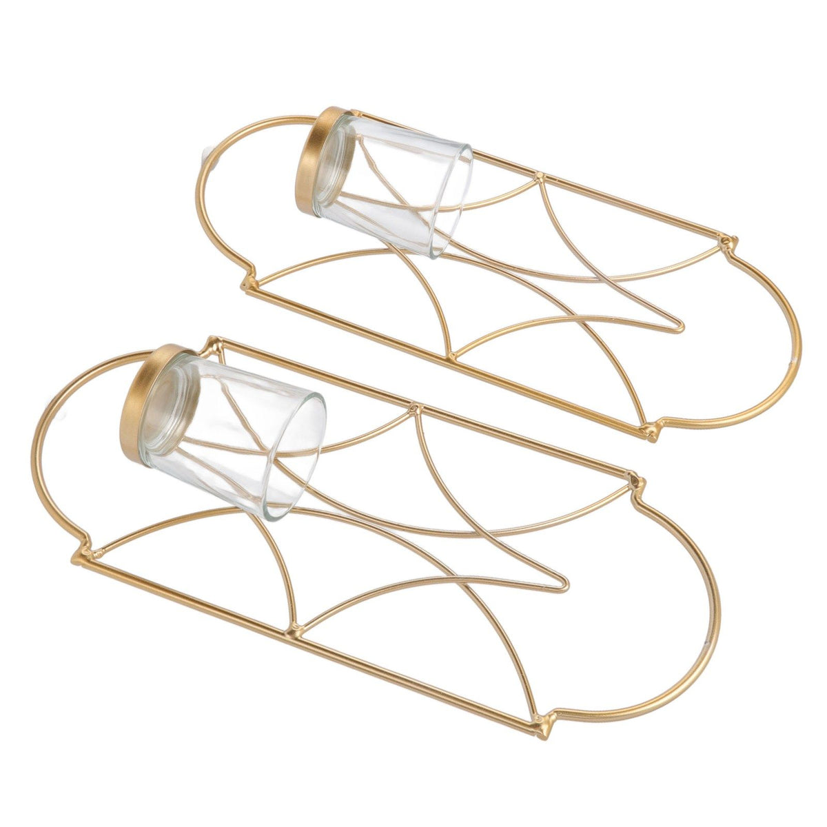 2Pcs Wall Mounted Candle Holder Iron Glass Sconces Decoration Accessories for Living Room Bedroom Gold