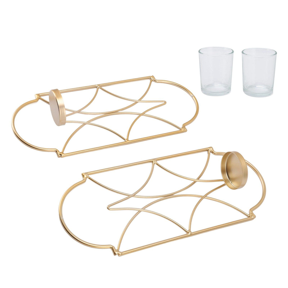 2Pcs Wall Mounted Candle Holder Iron Glass Sconces Decoration Accessories for Living Room Bedroom Gold