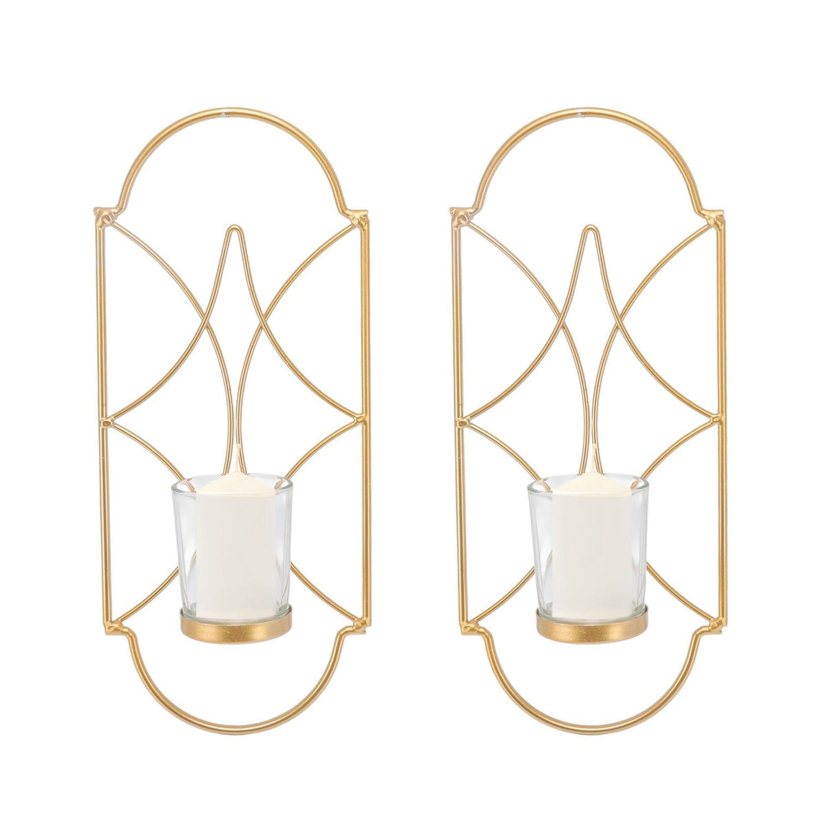 2Pcs Wall Mounted Candle Holder Iron Glass Sconces Decoration Accessories for Living Room Bedroom Gold
