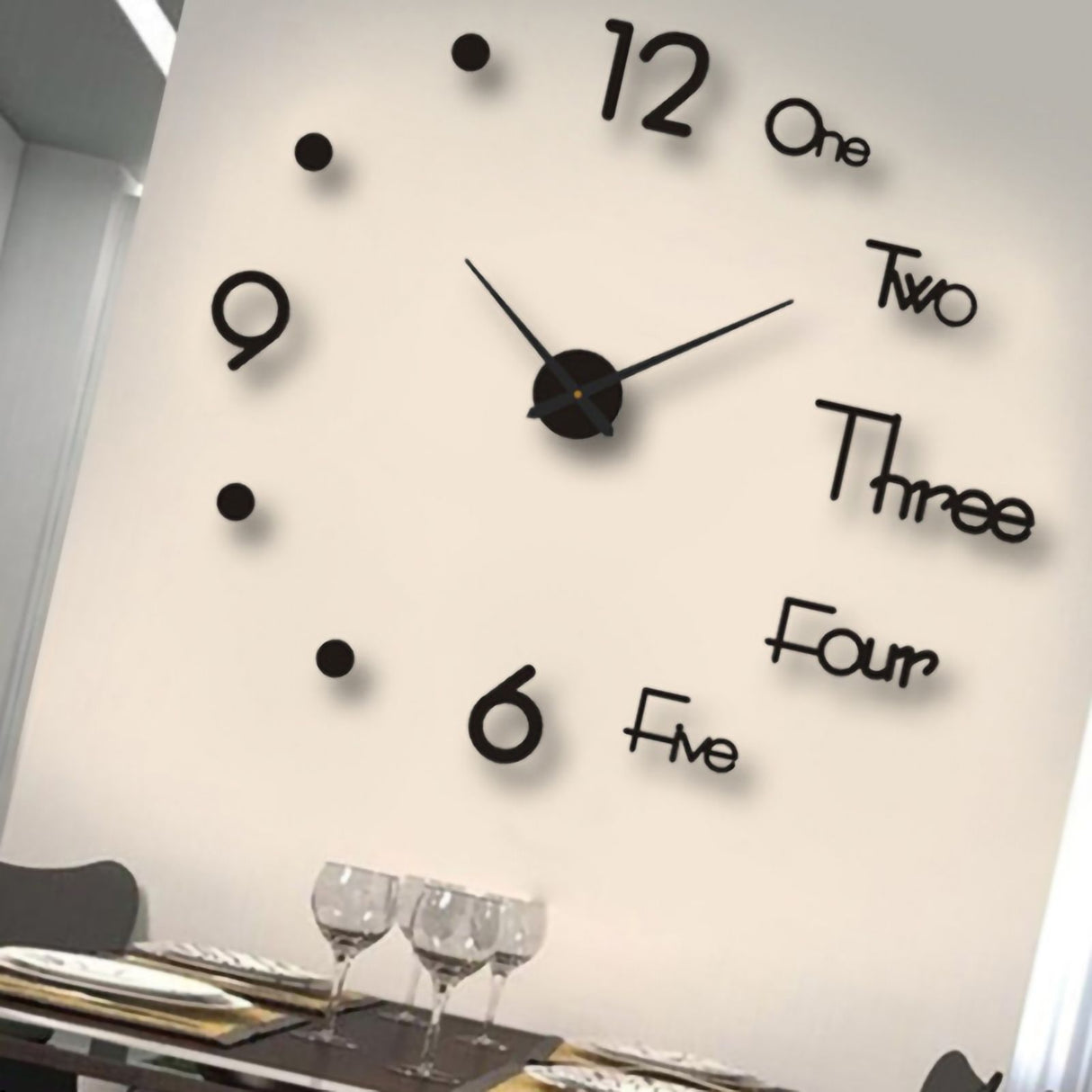 Night Light Wall Clock Frameless Decorative Luminous Silent Clock for Living Room Bedroom Black Medium 90cm/35.43in