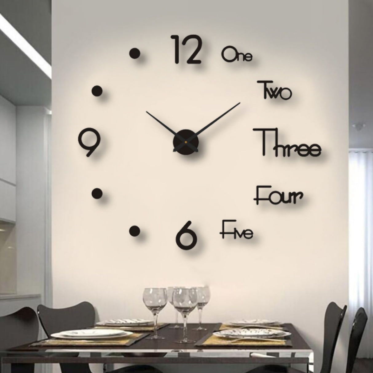 Night Light Wall Clock Frameless Decorative Luminous Silent Clock for Living Room Bedroom Black Large 130cm/51.18in