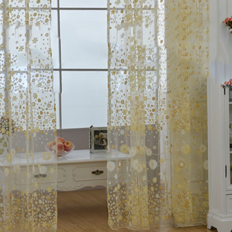 Sheer Curtain Innovative Elegant Translucent Floral Voile Drapes for Living Room Study Room Bedroom Yellow 100x250cm / 39.4x98.4in (Hooks)
