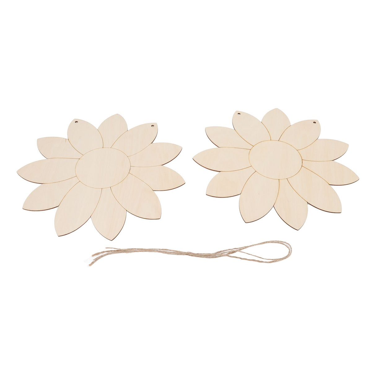 2pcs Wooden Flower Cutouts DIY Lotus Shape Unfinished Wooden Cutouts Home Garden Wood Chip Decor Pendant with 2 Hemp Rope