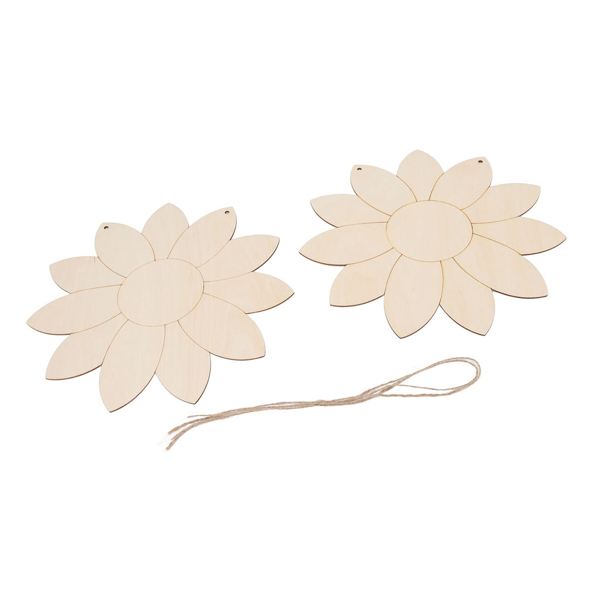 2pcs Wooden Flower Cutouts DIY Lotus Shape Unfinished Wooden Cutouts Home Garden Wood Chip Decor Pendant with 2 Hemp Rope