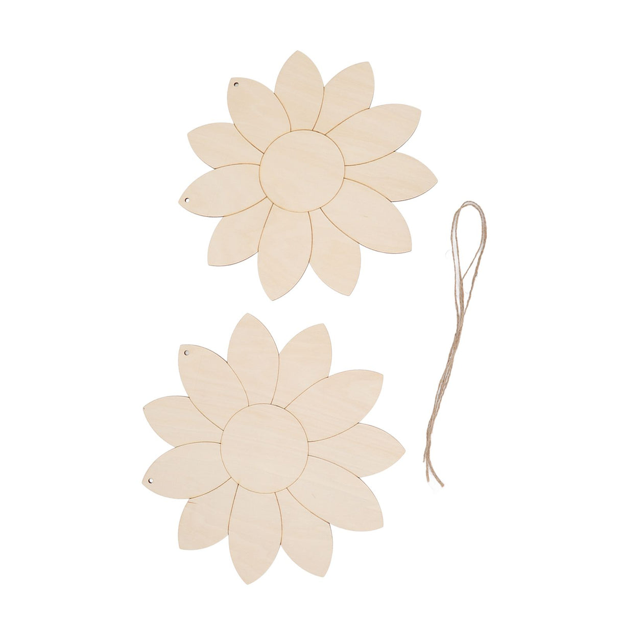 2pcs Wooden Flower Cutouts DIY Lotus Shape Unfinished Wooden Cutouts Home Garden Wood Chip Decor Pendant with 2 Hemp Rope