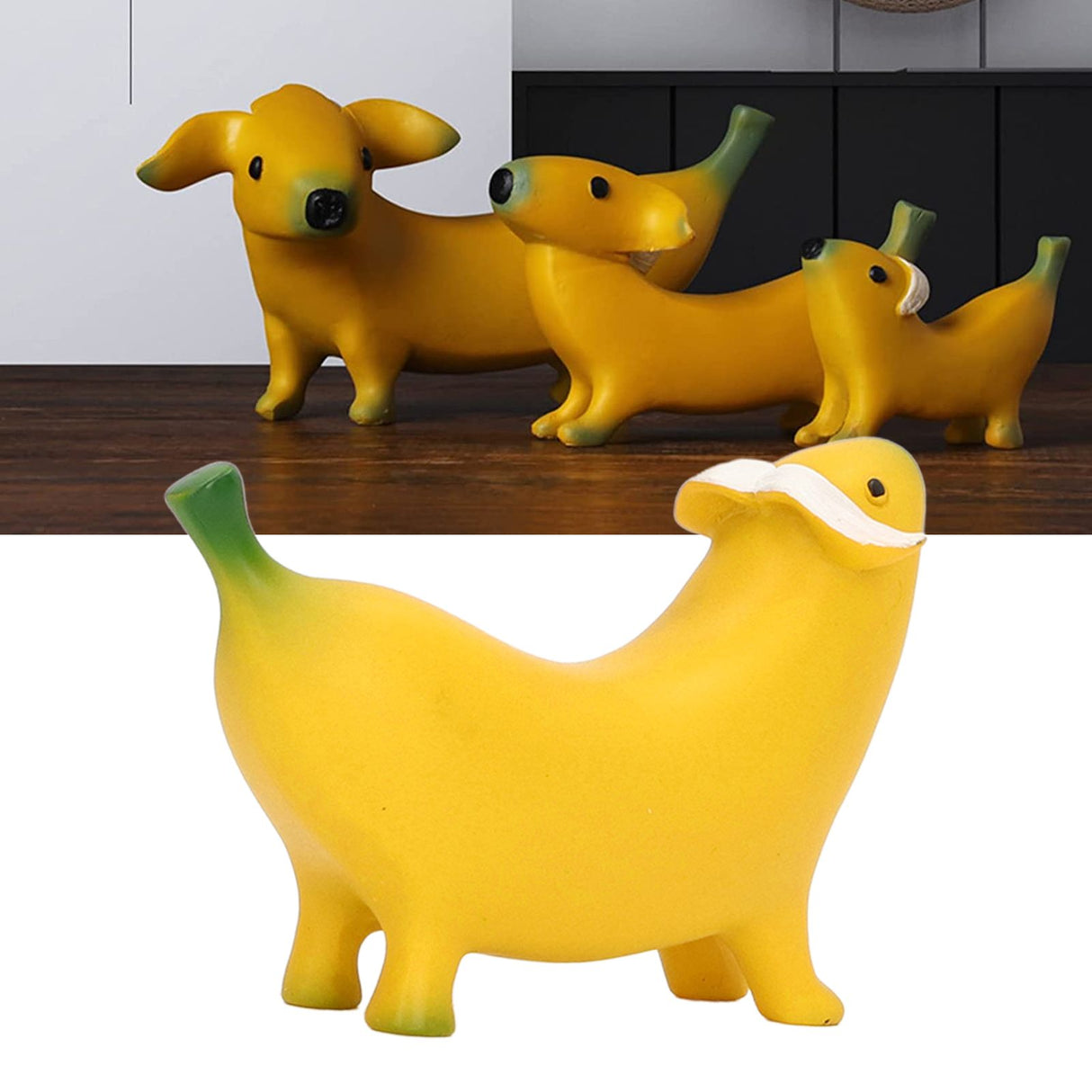 Banana Dog Sculpture Resin Funny Lovely Lightweight Banana Dog Art Decoration for Home Desktop S 8x6cm/3.1x2.4in