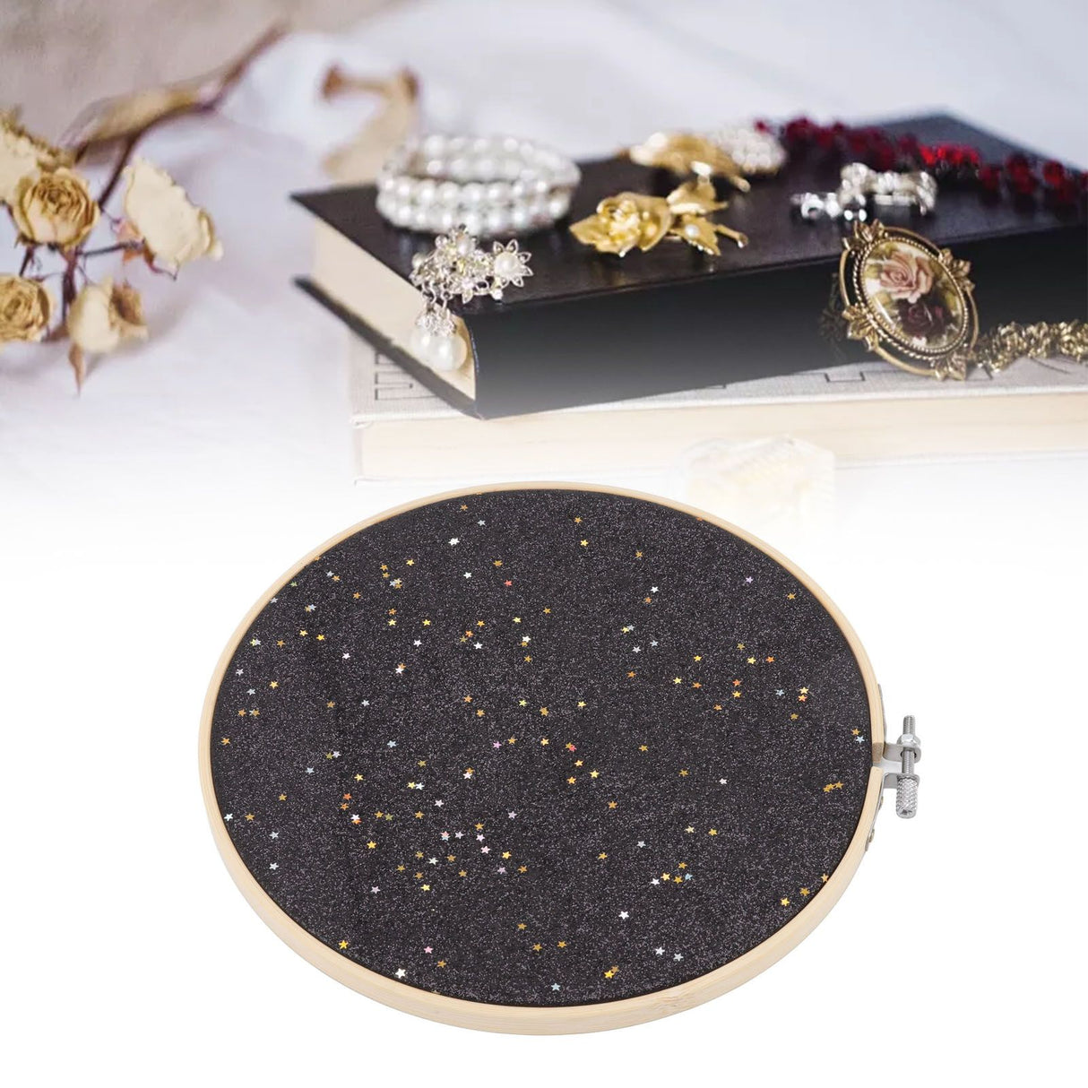 Brooch Display Black Bamboo Faux Leather 22cm Diameter Space Saving Decorative Practical Jewelry Storage Display