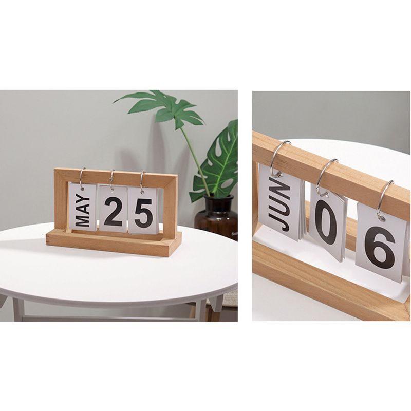 Wooden Desk Calendar Flip Chart Page Turning Calendar Reusable Home Calendar Ornament Wood Color