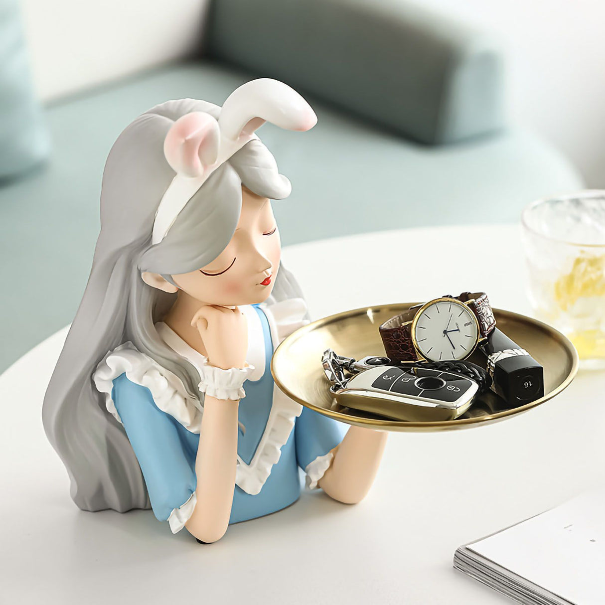 Entrance Storage Decoration Girl Sculptures Porch Decor Tray for Living Study Bedroom Rabbit Ears Girl