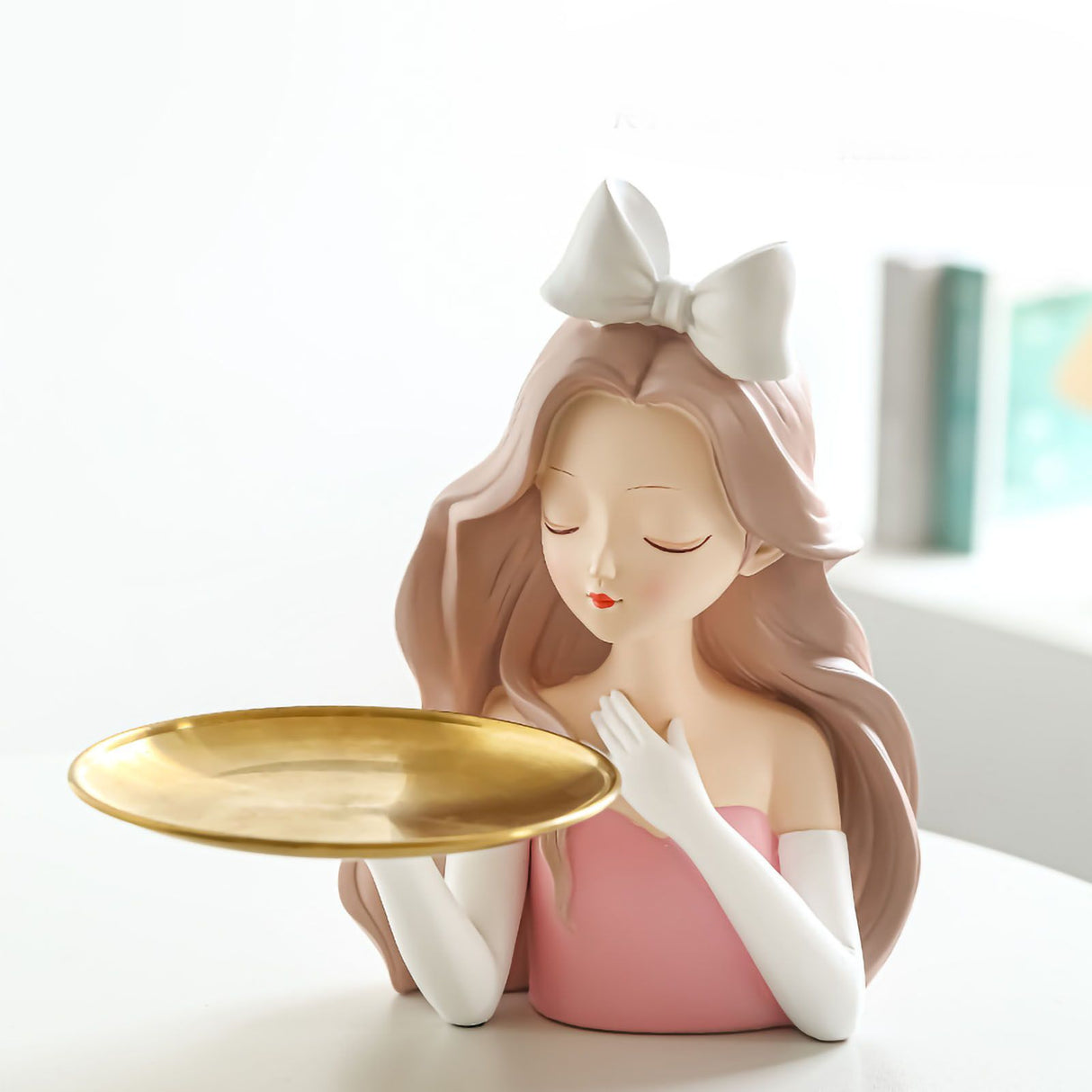 Entrance Storage Decoration Girl Sculptures Porch Decor Tray for Living Study Bedroom Bowknot Girl