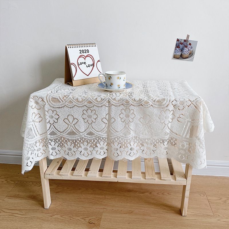 Lace Tablecloth Hollow Pattern Soft Comfortable Simple Lace Decorative Background Cloth for Home Cafe White Lace 120x120cm