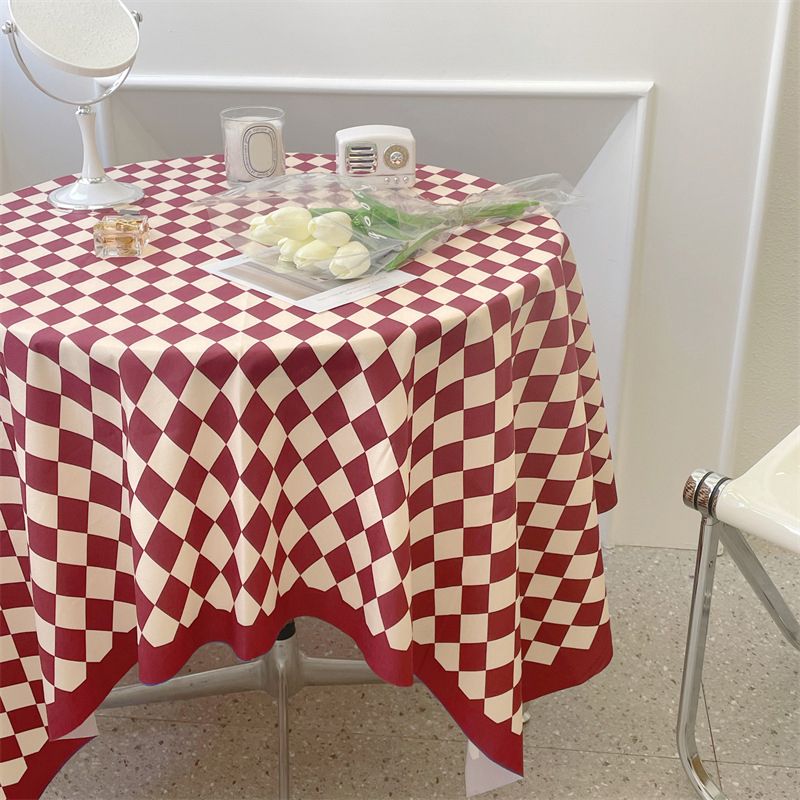 Checkerboard Tablecloth Vintage Grid Simple Practical Table Cover for Rectangular Round Table Coffee Table Red Grid 100x150cm
