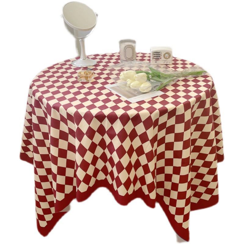 Checkerboard Tablecloth Vintage Grid Simple Practical Table Cover for Rectangular Round Table Coffee Table Red Grid 100x150cm