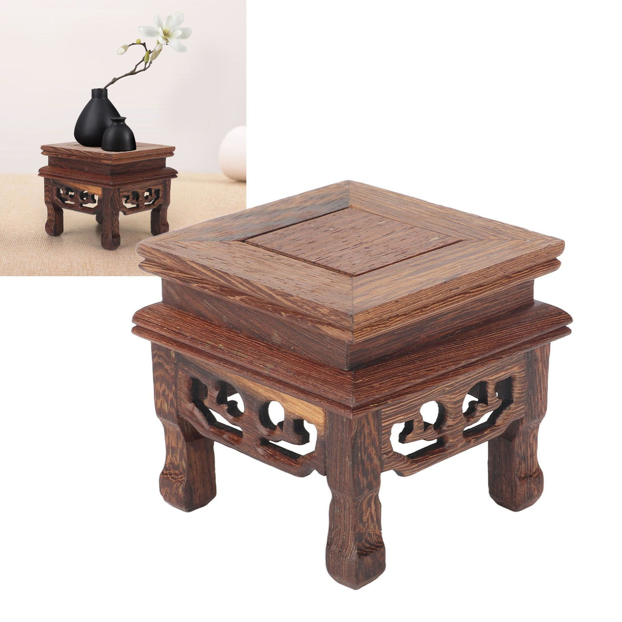 Wooden Display Stand Squared Stable Retro Style Durable Wood Widely Used Wooden Riser for Plant Teapot Jewelry