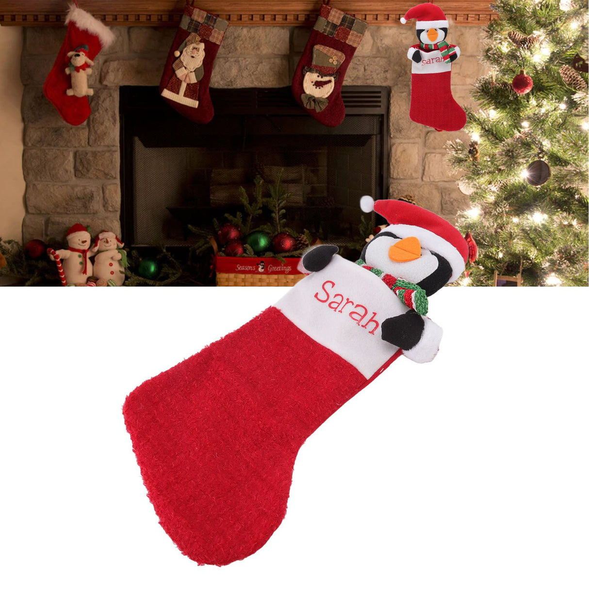 Christmas Stocking Gift Bag Xmas Tree Bedside Hanging Pendant Holiday Ornament for Home Restaurant Hotel Penguin Type