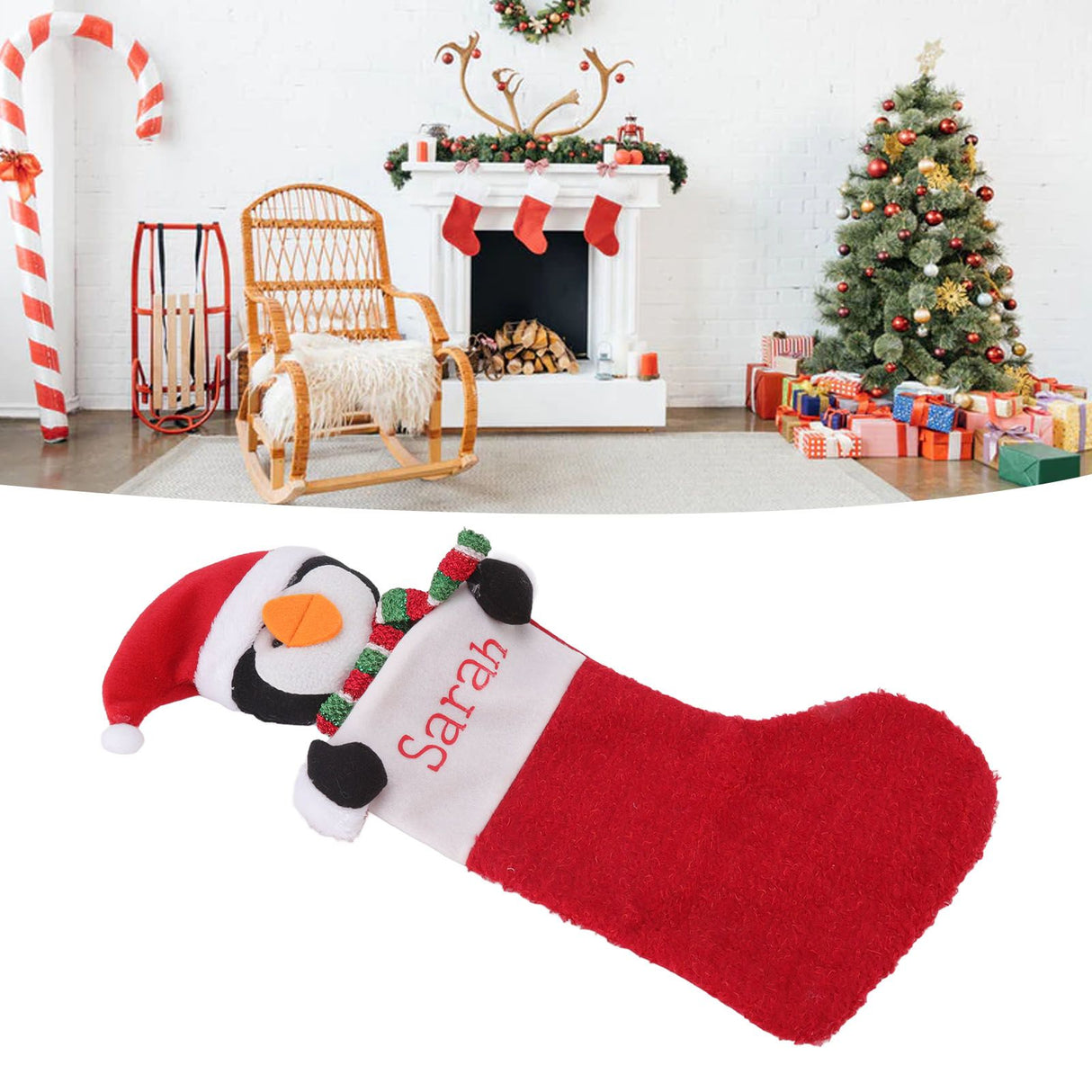 Christmas Stocking Gift Bag Xmas Tree Bedside Hanging Pendant Holiday Ornament for Home Restaurant Hotel Penguin Type