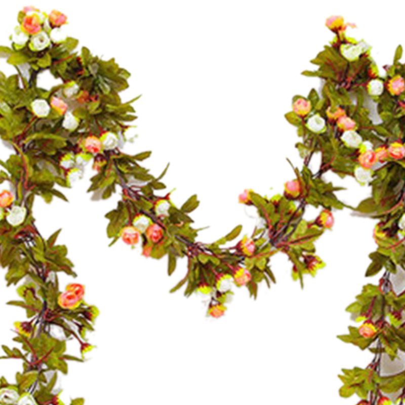 Artificial Roses Foliage Garland Hanging Guide Plastic Flower Vine Suspended Ceiling Decoration Champagne