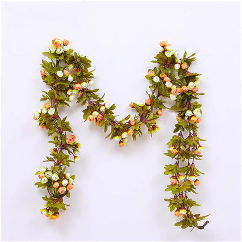 Artificial Roses Foliage Garland Hanging Guide Plastic Flower Vine Suspended Ceiling Decoration Champagne