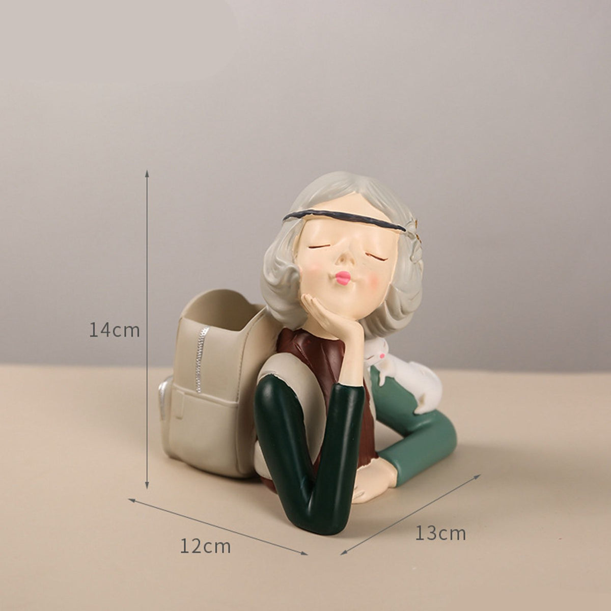 Brush Pot Pen Holder Container Cute Girl Styling Desktop Decoration Ornaments Resin Craftwork Bag Girl Green