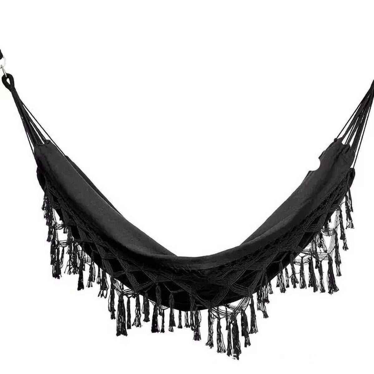 Double Hammock Wearable Portable Rustic Tassel Adult Hammock with 2 Tie Ropes Storage Bag for Camping Indoor Outdoor Black