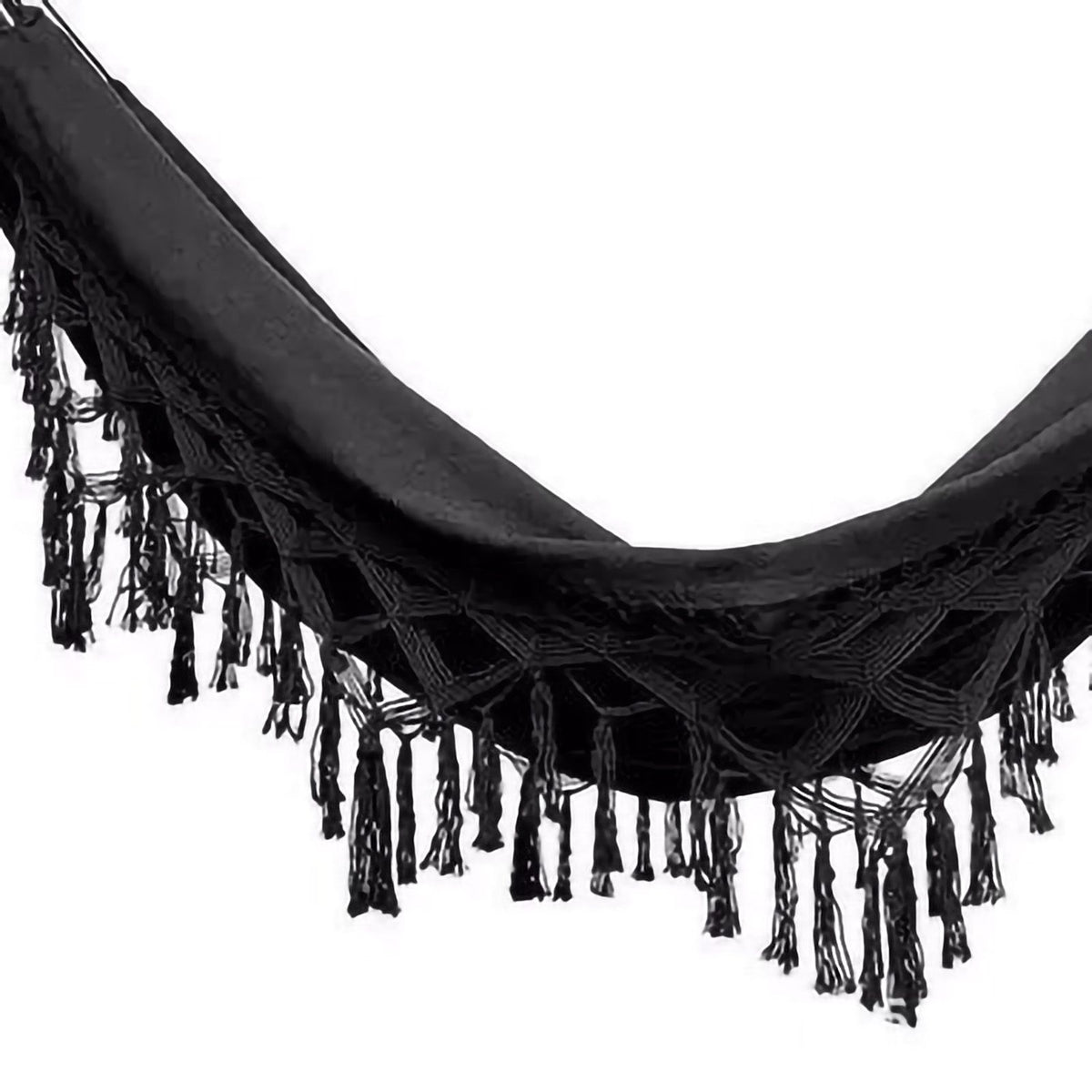 Double Hammock Wearable Portable Rustic Tassel Adult Hammock with 2 Tie Ropes Storage Bag for Camping Indoor Outdoor Black