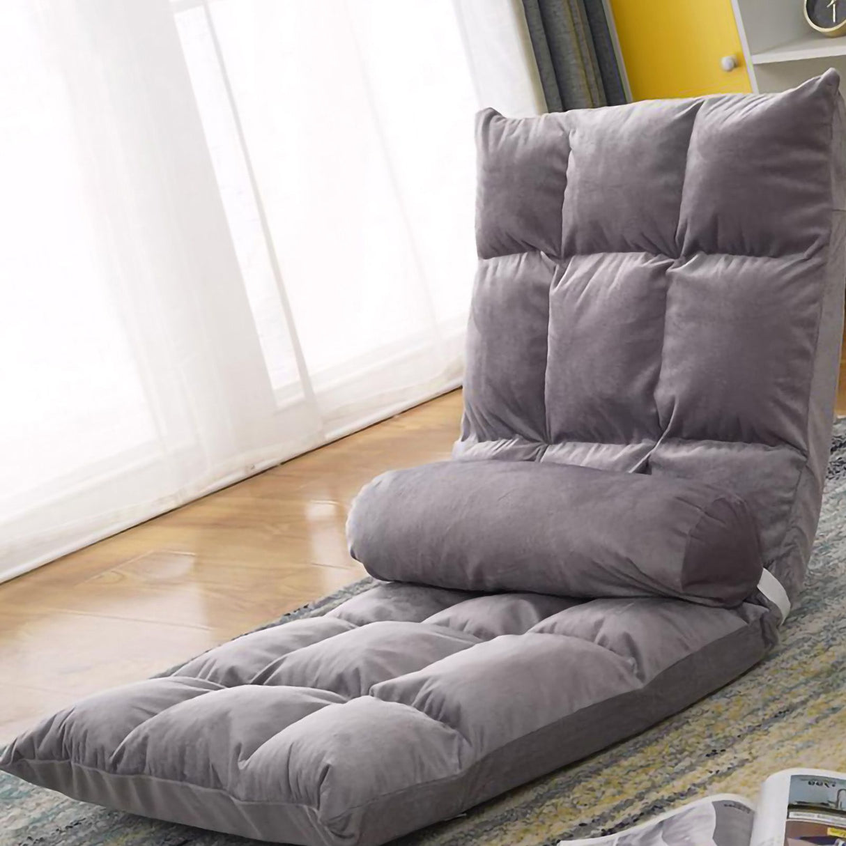 Tatami Sofa Folding Back Sofa Chair Single Bedroom Floor Balcony Small Sofa Chair Cushion Grey