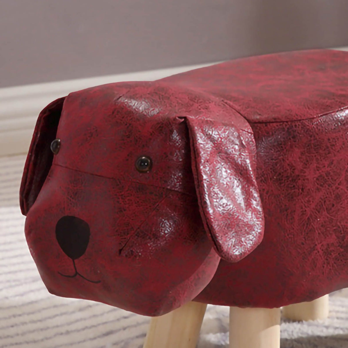 Children Wooden Low Stools Cute Cartoon Children Stool Small Dog Shape Stool for Home Kindergarten Red