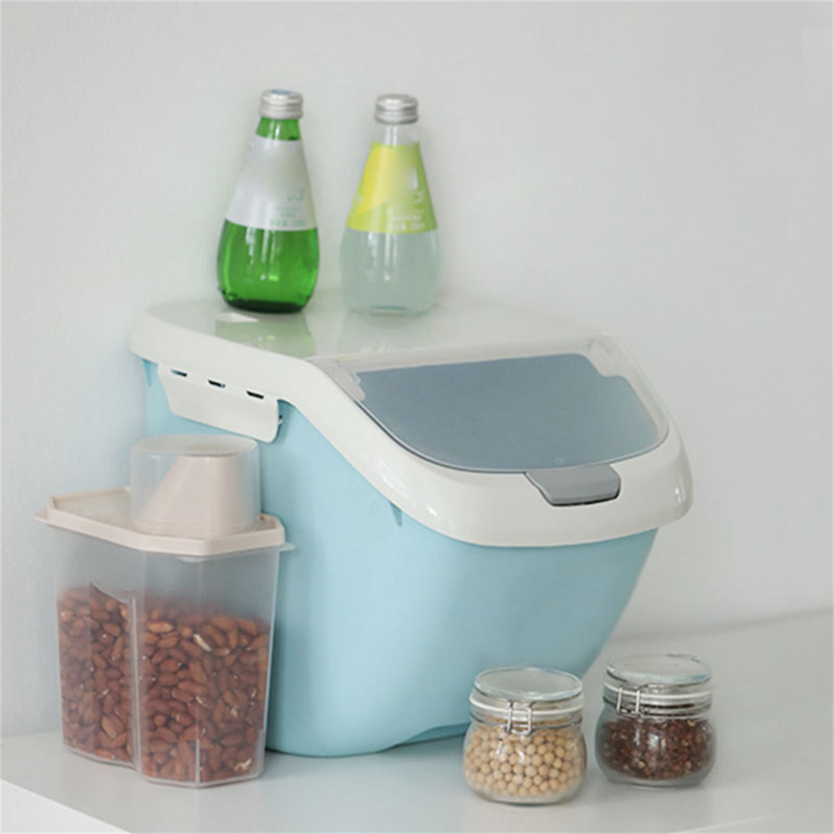 Grain Storage Box Waterproof Clamshell Multipurpose Plastic Rice Storage Containers for Kitchen Blue S 26x34x21cm/10.2x13.4x8.3in