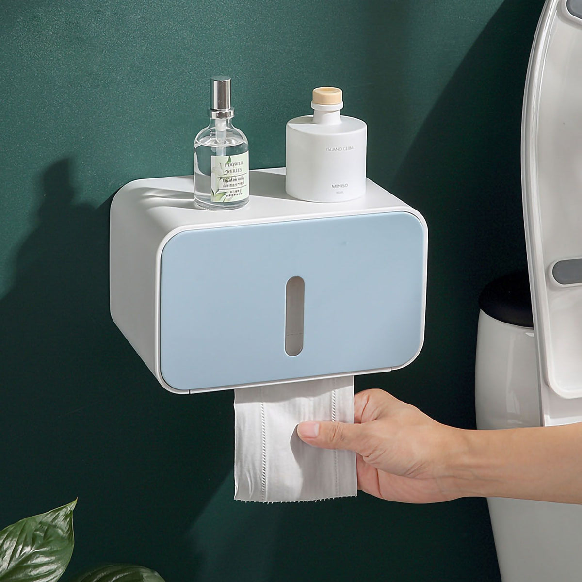 Wall Mounted Toilet Paper Holder PS ABS Waterproof Roll Paper Tissue Storage Box Bathroom Accessories Blue