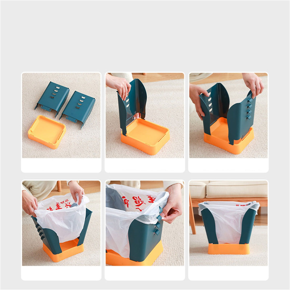 Plastic Garbage Can Expandable Trash Bag Holder Large Capacity for Kitchen Bathroom Blue and Yellow