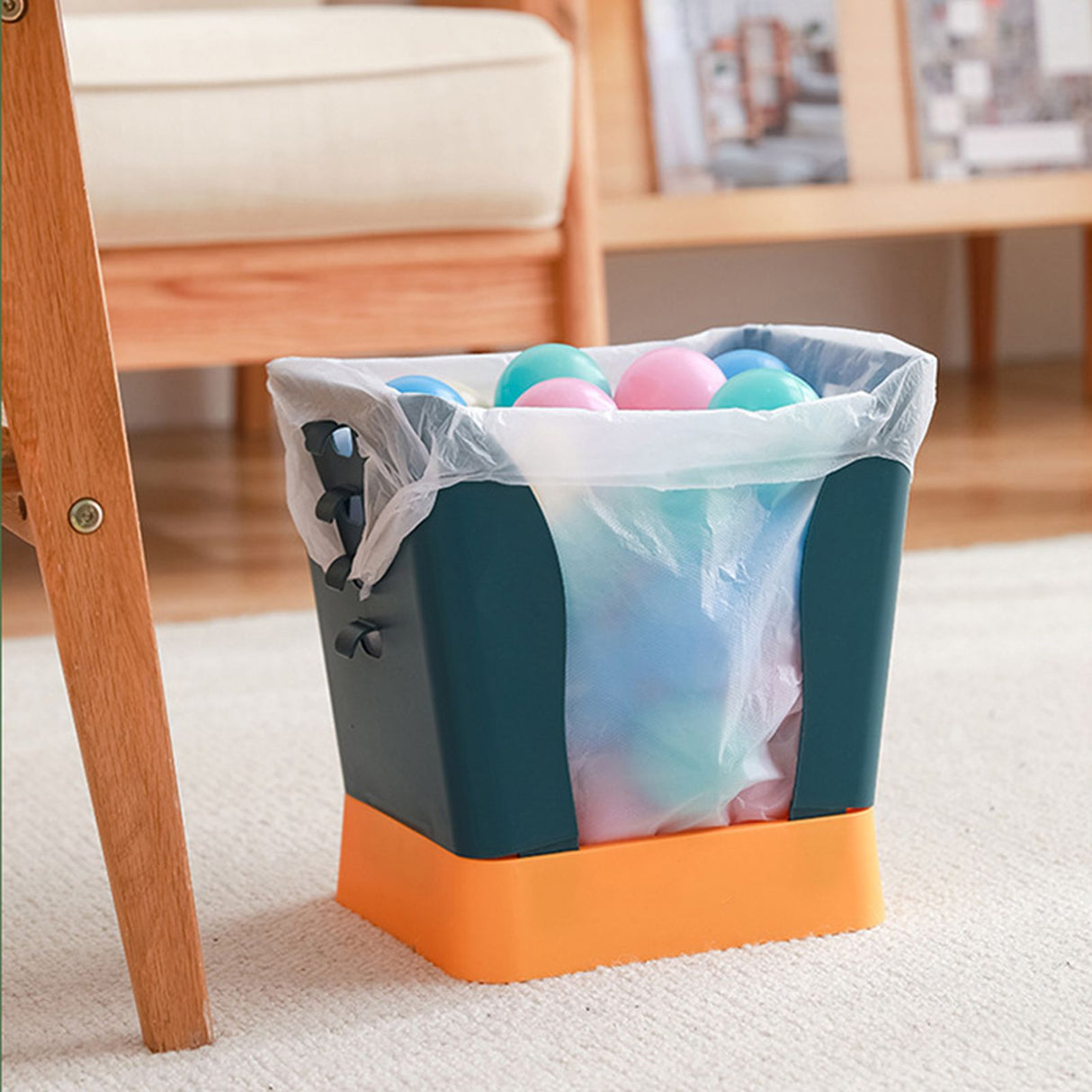 Plastic Garbage Can Expandable Trash Bag Holder Large Capacity for Kitchen Bathroom Blue and Yellow