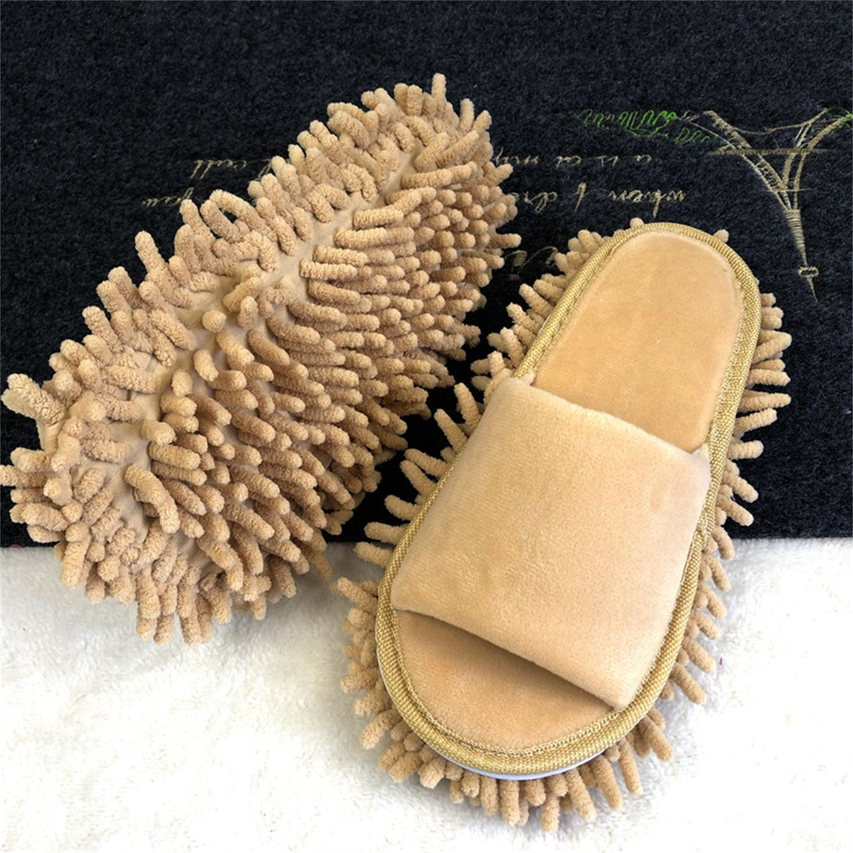 Floor Slippers Lazy Open Toed Mop Slipper Home Use Soft Pure Color Cleaning Slipper Beige M 39-41