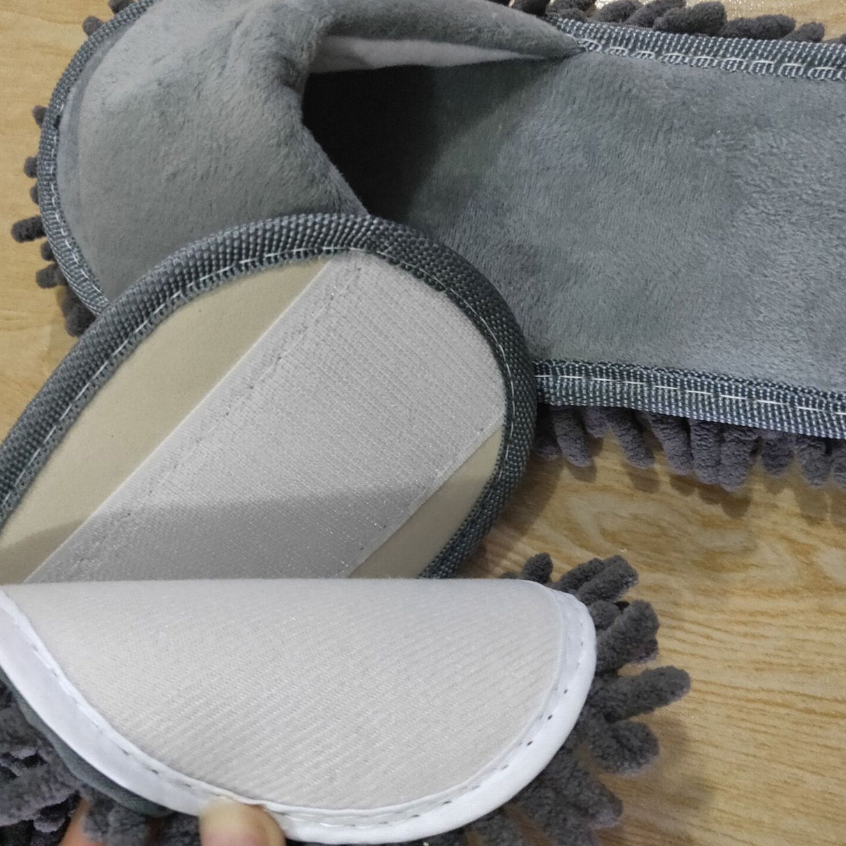 Floor Slippers Lazy Open Toed Mop Slipper Home Use Soft Pure Color Cleaning Slipper Grey M 39-41