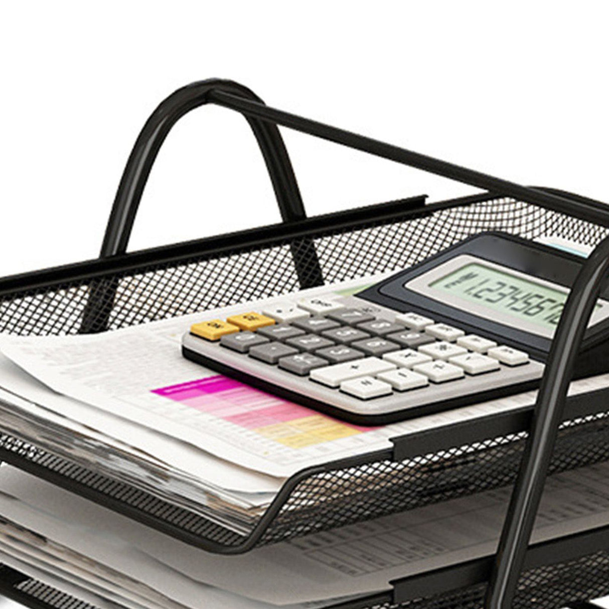 Office Desk Document Tray Mesh Bracket Paper Letter Shelf Holder Black Metal for Home Study School 2 Layers