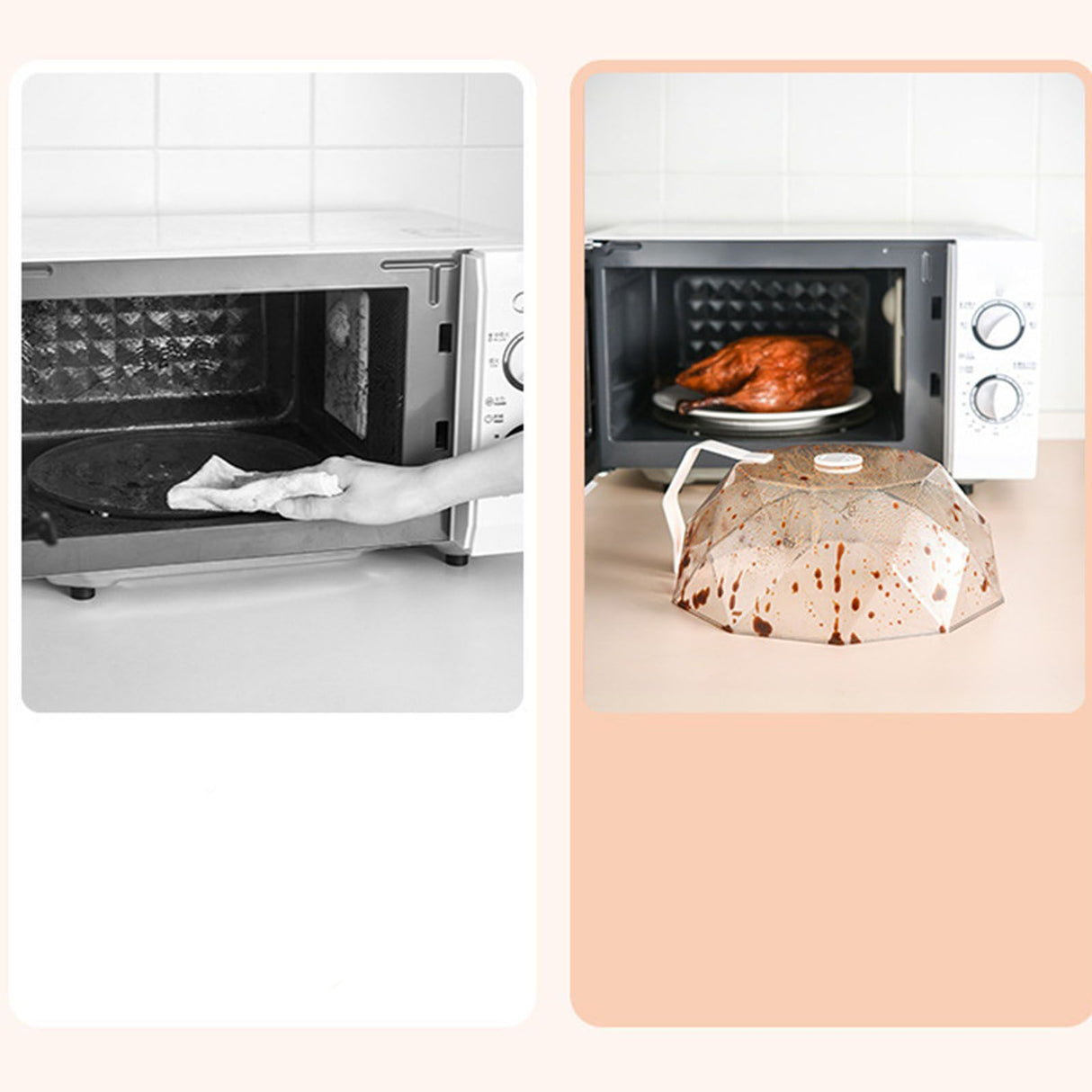 Geometric Microwave Splatter Cover Food Plate Lid with Steam Vents Handle Dustproof for Tray Pan Bowl White