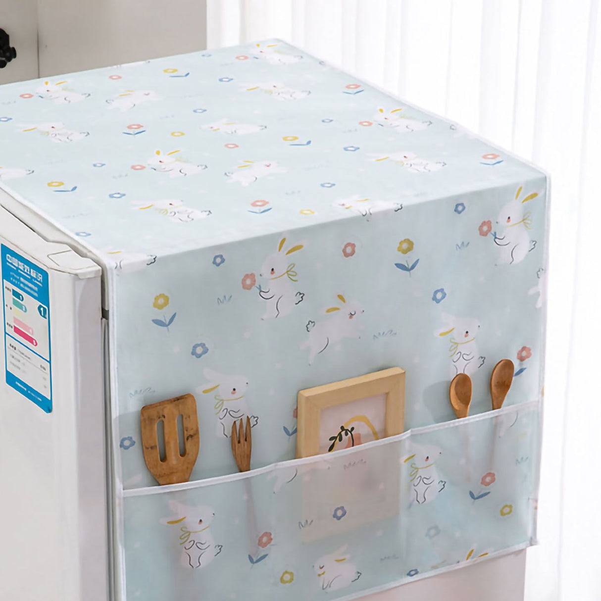 Refrigerator Dust Cover PEVA Home Water and Oil Proofing Refrigerator Cover Towel for Kitchen Rabbit 130x55cm/51.2x21.7in