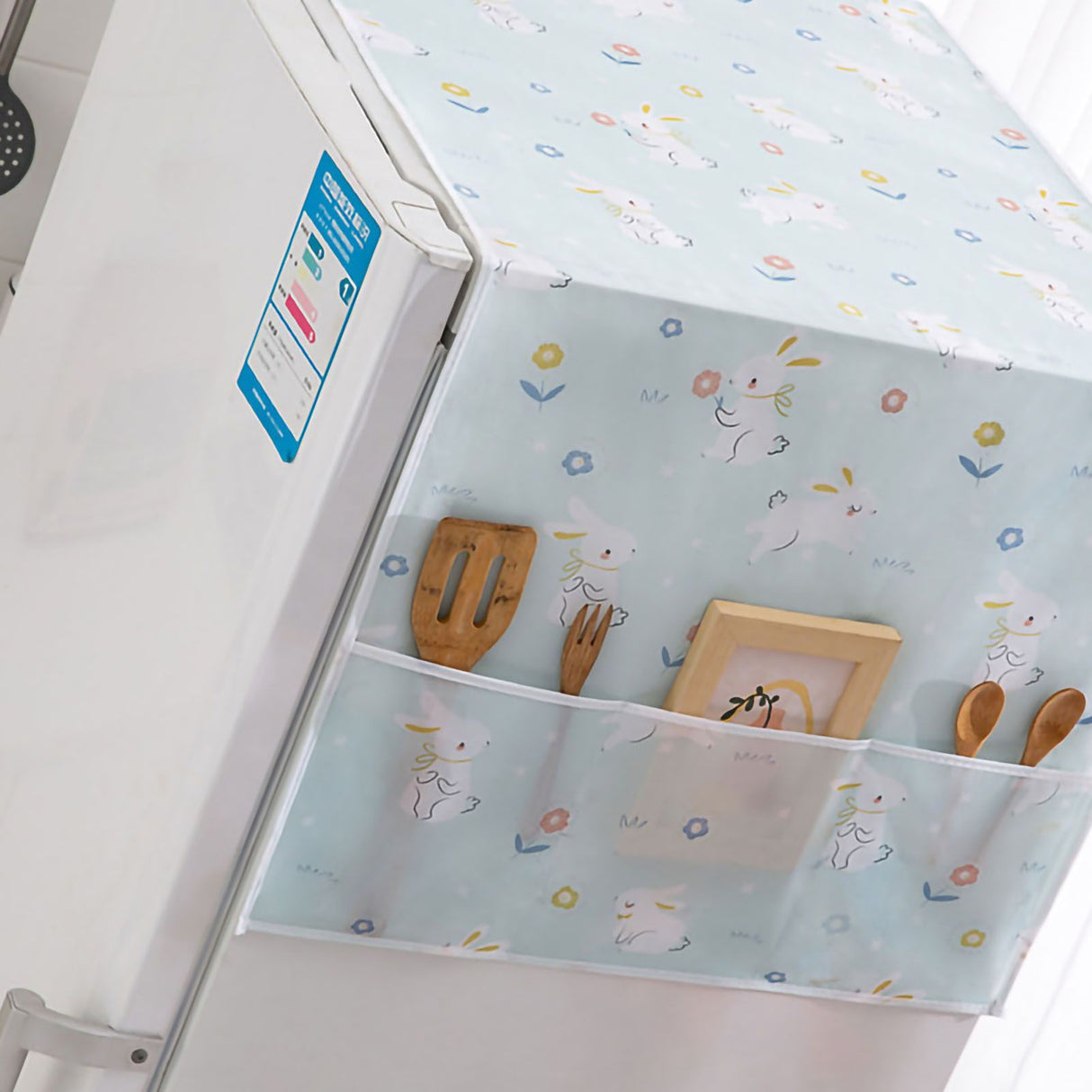 Refrigerator Dust Cover PEVA Home Water and Oil Proofing Refrigerator Cover Towel for Kitchen Rabbit 130x55cm/51.2x21.7in
