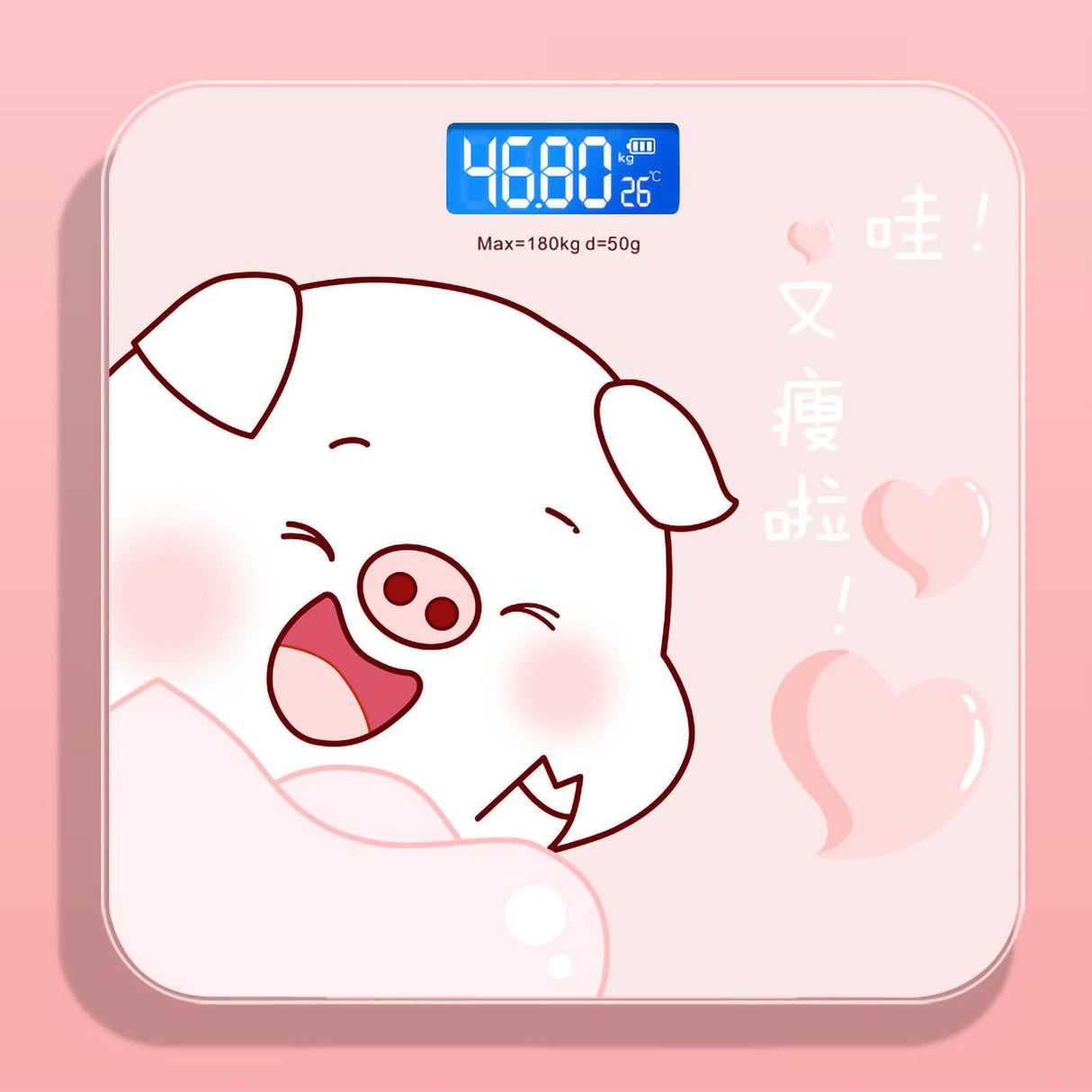 Digital Weight Scale Tempered Glass Smart Accurate Measurement Digital Weight Scale for Home Use Sticker Pink Pig 26x26cm / 10.2x10.2in Battery Model