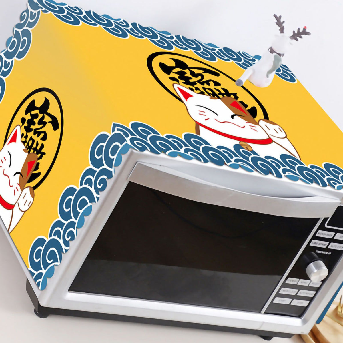 Microwave Cover Cloth Oven Cute Dust Proof Shiled Universal Oil Proof Nordic Style Simple Parts Lucky Cat 35x100cm