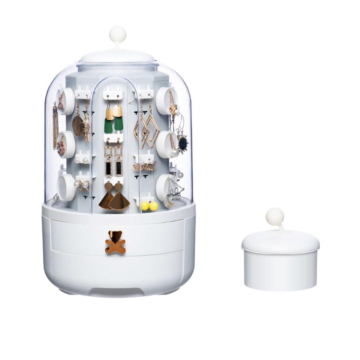 Jewelry Storage Box Table Dustproof Classification Large Capacity Earring Holder Stand for Women Standard Edition White