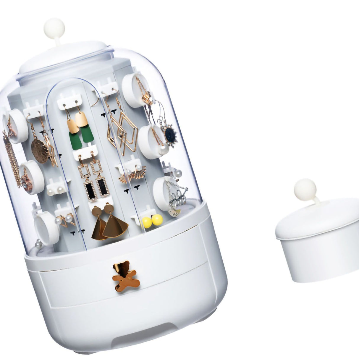 Jewelry Storage Box Table Dustproof Classification Large Capacity Earring Holder Stand for Women Standard Edition White