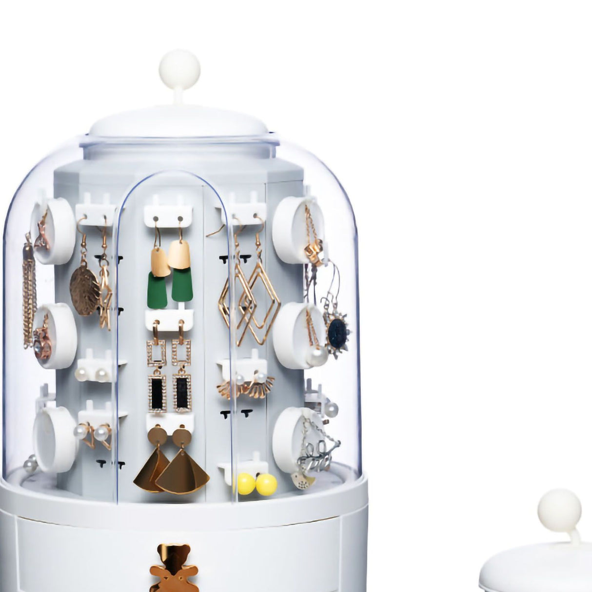 Jewelry Storage Box Table Dustproof Classification Large Capacity Earring Holder Stand for Women Standard Edition White