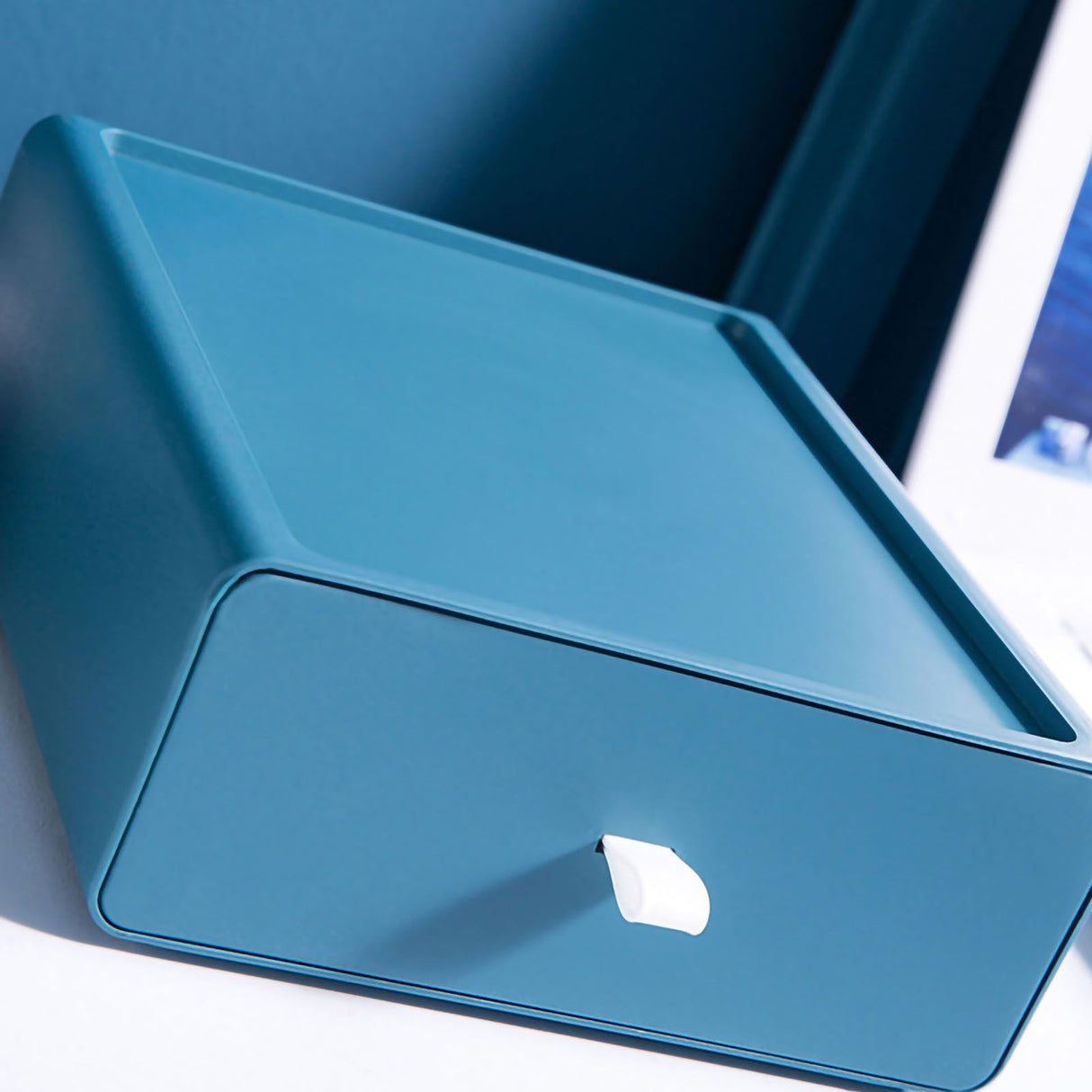 Desktop Storage Box Drawer Design Strong Load Bearing Stackable Desktop Organizer Storage Box for Stationery Blue
