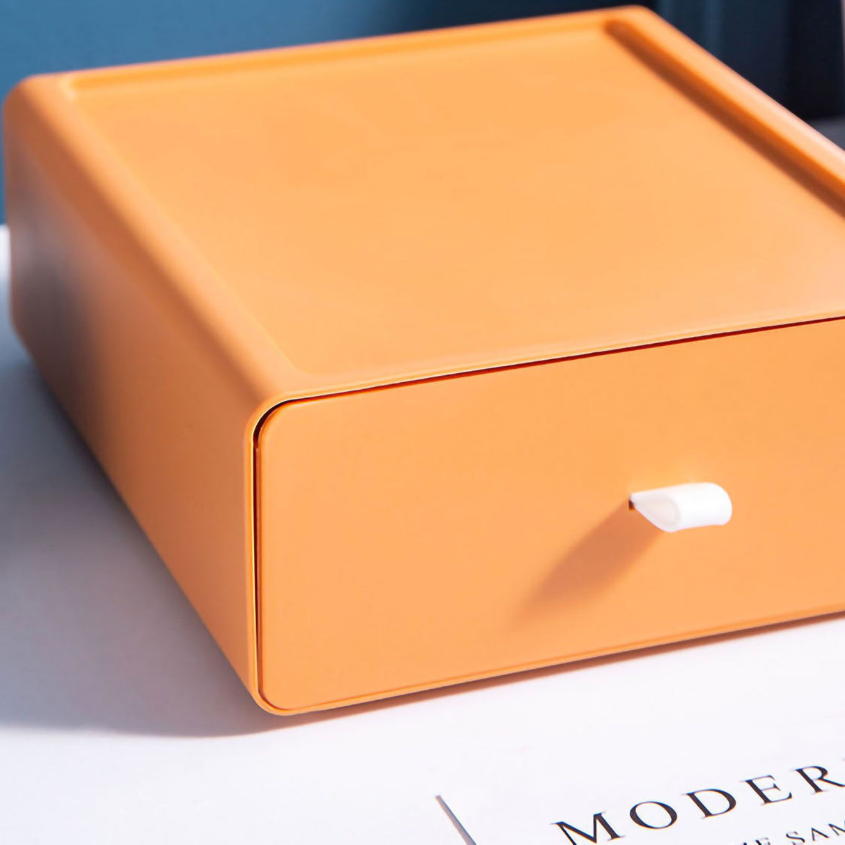 Desktop Storage Box Drawer Design Strong Load Bearing Stackable Desktop Organizer Storage Box for Stationery Orange