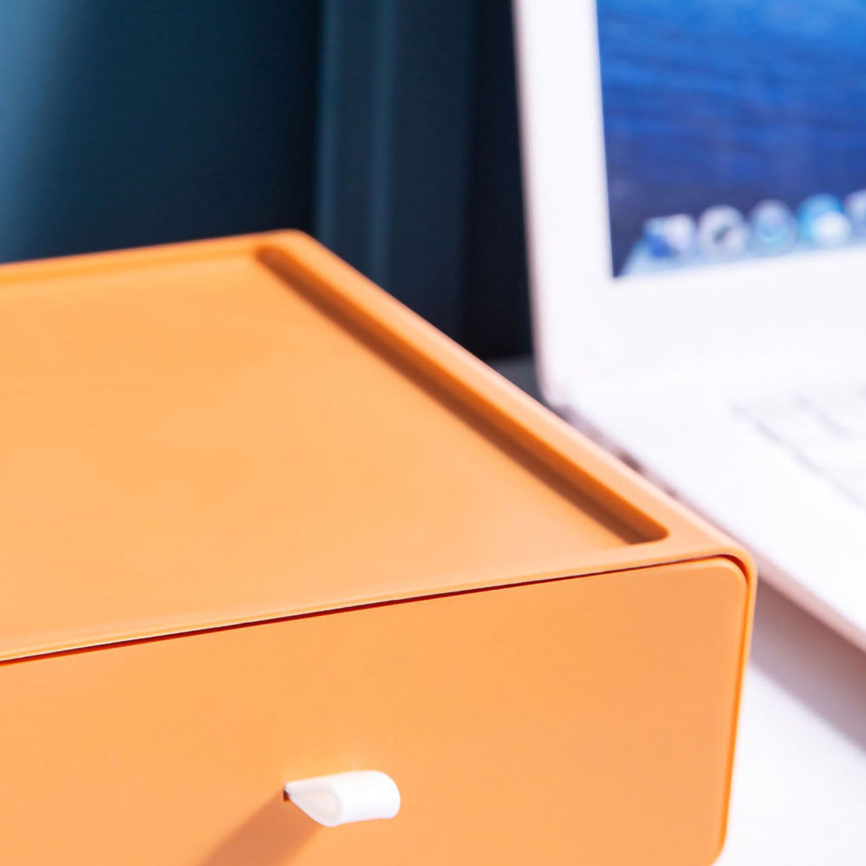 Desktop Storage Box Drawer Design Strong Load Bearing Stackable Desktop Organizer Storage Box for Stationery Orange