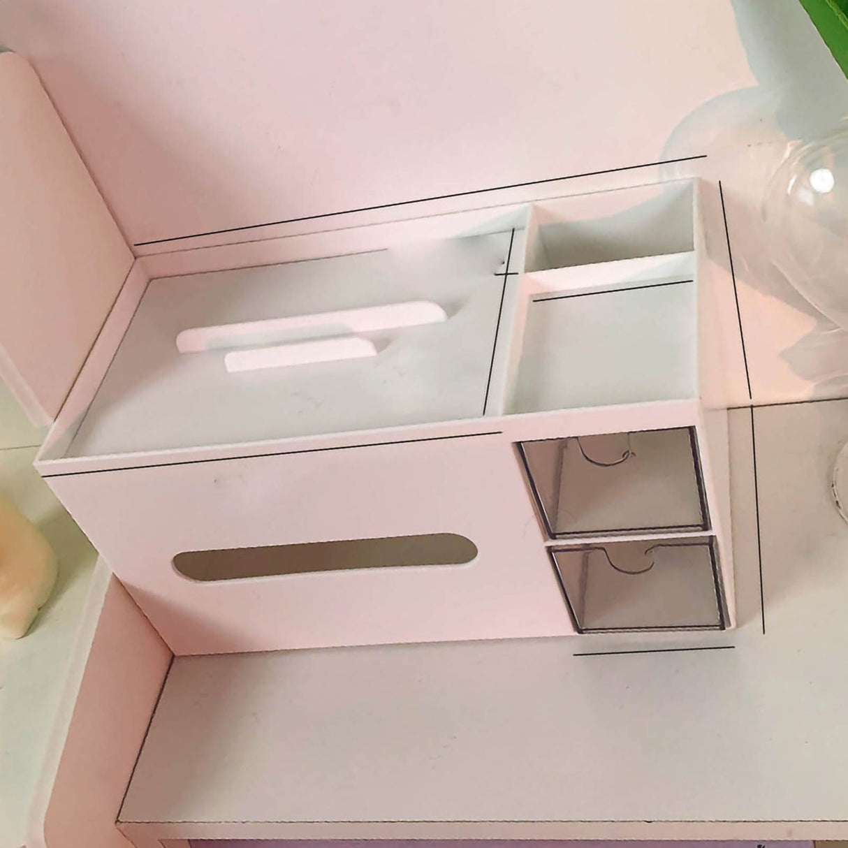 Cosmetics Storage Box Tabletop Tissue Box Lovely Decorative Paper Basket Desktop Makeup Organizer for Bedroom Dormitory White
