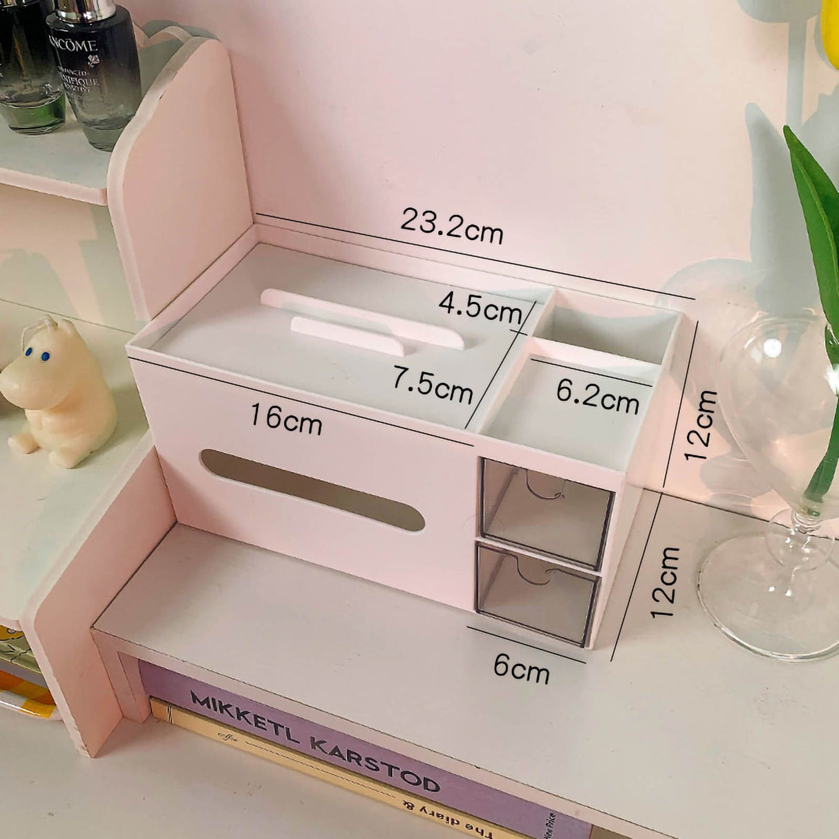 Cosmetics Storage Box Tabletop Tissue Box Lovely Decorative Paper Basket Desktop Makeup Organizer for Bedroom Dormitory White