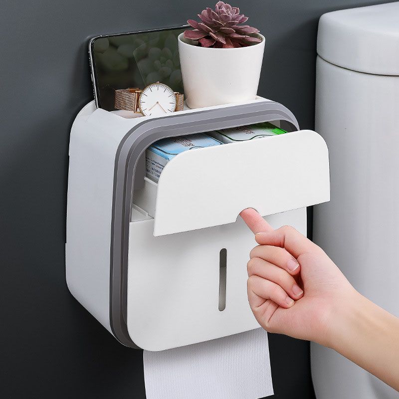 Wall Mounted Tissue Box Holder Strong Bearing Tissue Dispenser with Transparent Viewing Window for Home Bathroom Grey