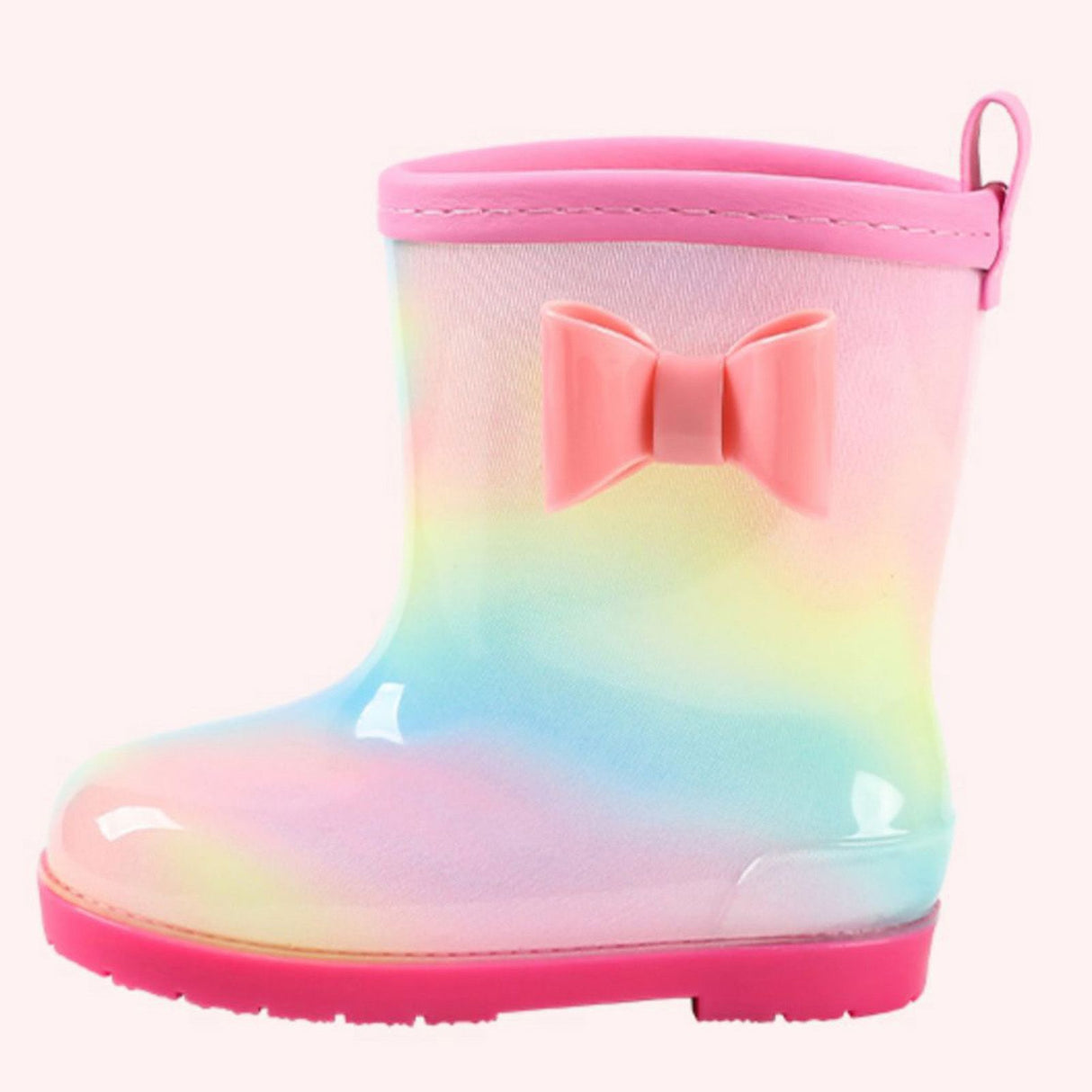 1 Pair Kids Rain Boots Four Seasons Universal Children's Rainbow Bow Non Slip Waterproof Breathable Rain Boots Pink 150mm (Inner Length 145mm)